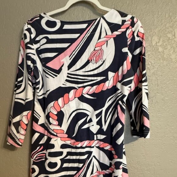 Barbara Gerwit Nautical Rope Print Tunic Top – Size M Navy Pink White Resortwear - Picture 2 of 6